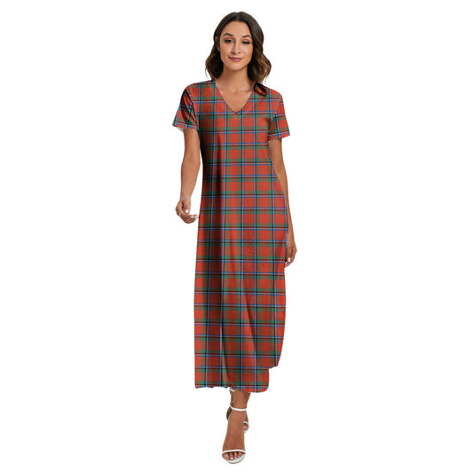 Sinclair Ancient Tartan Plaid V-neck Dress Side Slit