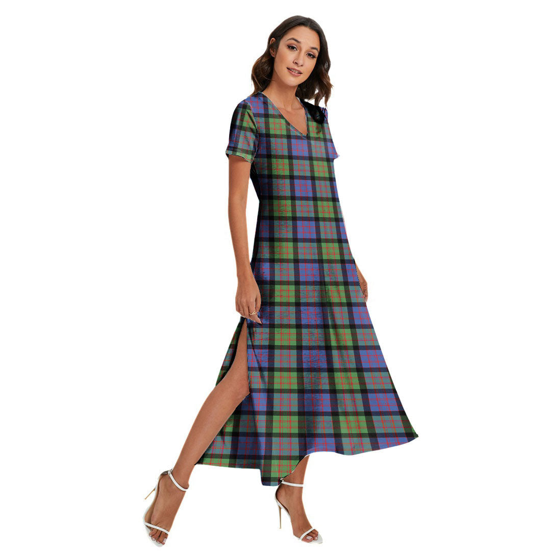 MacDonald Ancient Tartan Plaid V-neck Dress Side Slit