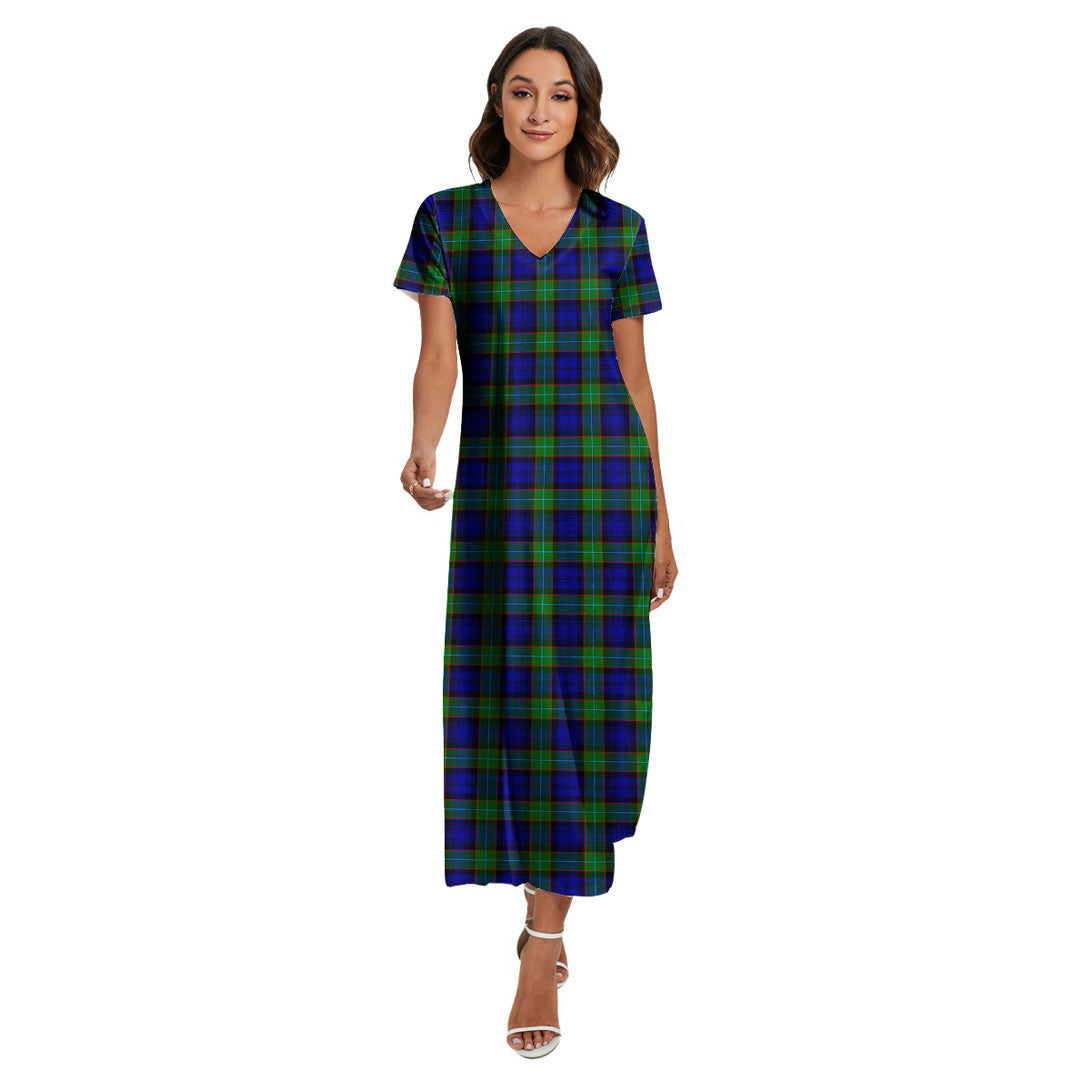 Sempill Modern Tartan Plaid V-neck Dress Side Slit