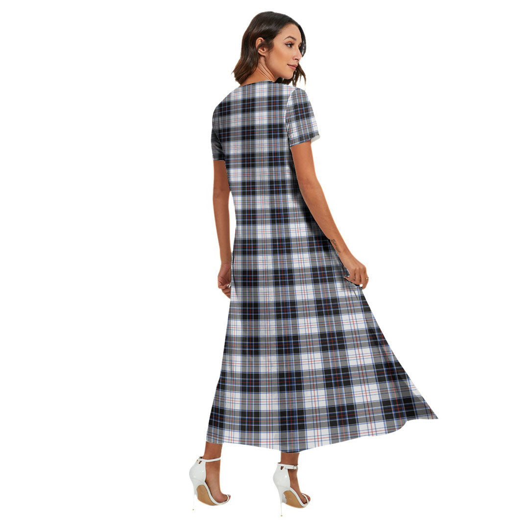 MacRae Dress Modern Tartan Crest V-neck Dress Side Slit