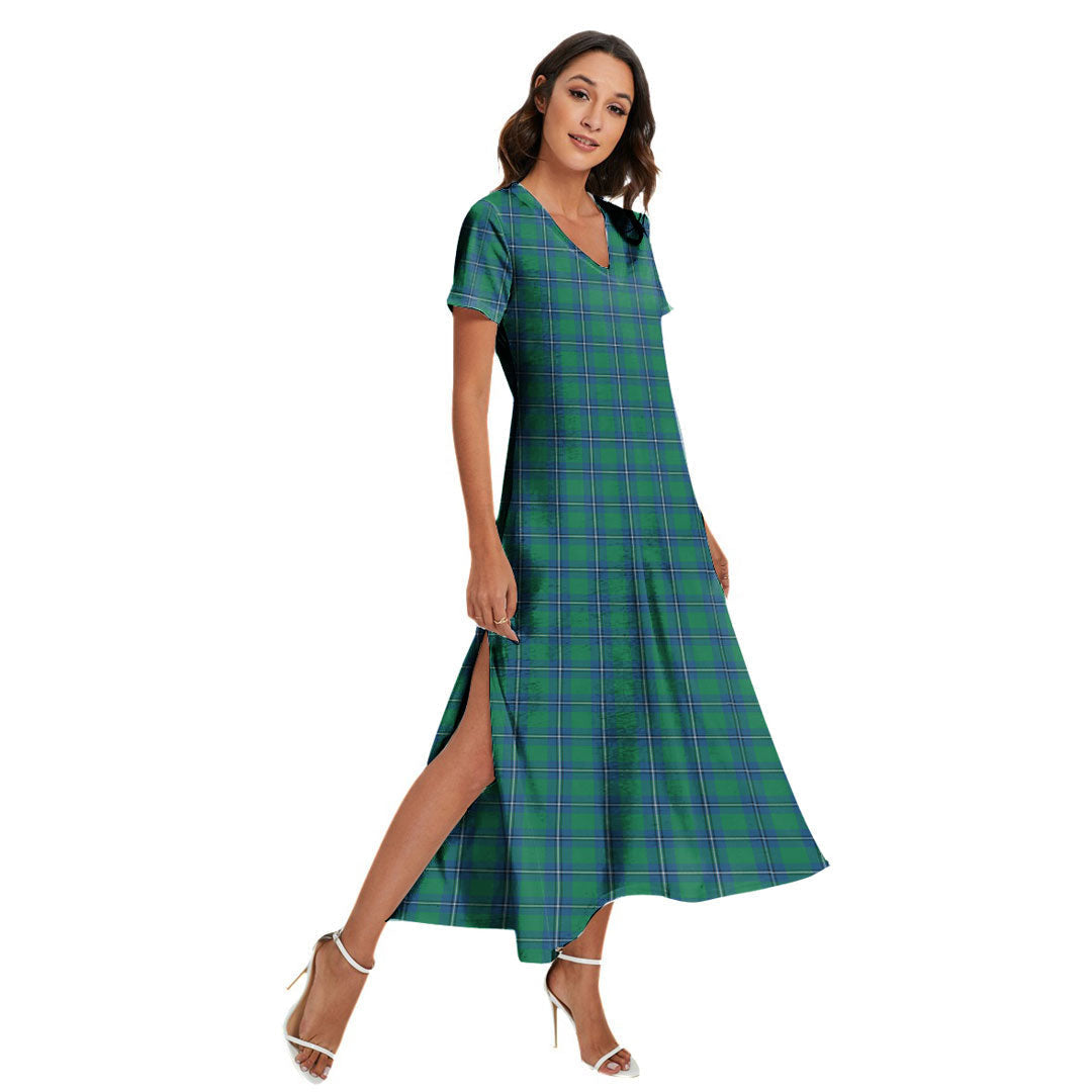 Irvine Ancient Tartan Plaid V-neck Dress Side Slit