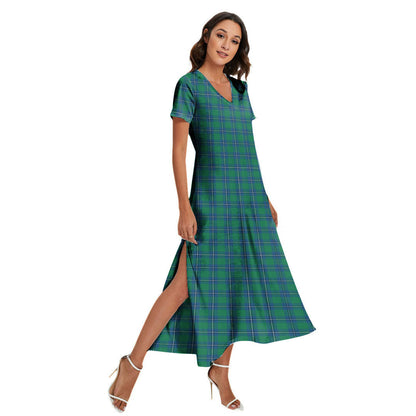 Irvine Ancient Tartan Plaid V-neck Dress Side Slit