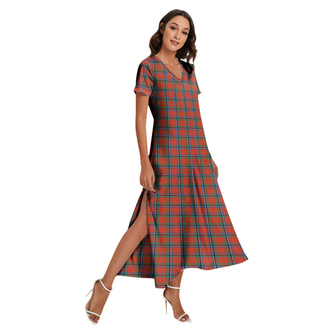 Sinclair Ancient Tartan Plaid V-neck Dress Side Slit