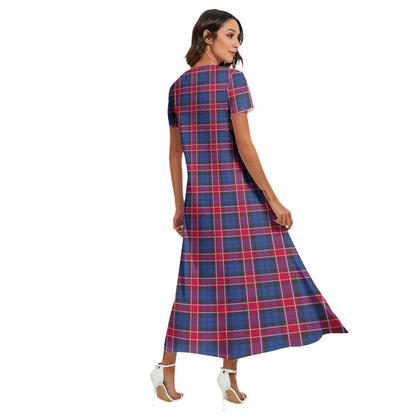 Graham of Menteith Red Tartan Plaid V-neck Dress Side Slit