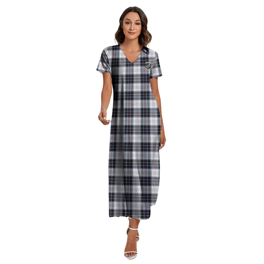 MacRae Dress Modern Tartan Crest V-neck Dress Side Slit