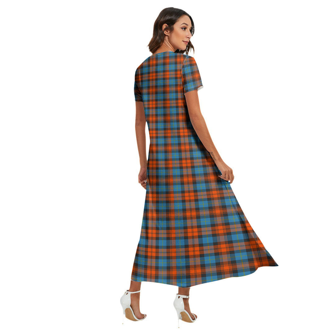 MacLachlan Ancient Tartan Crest V-neck Dress Side Slit