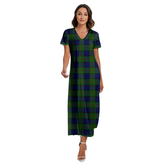 Dundas Modern Tartan Plaid V-neck Dress Side Slit