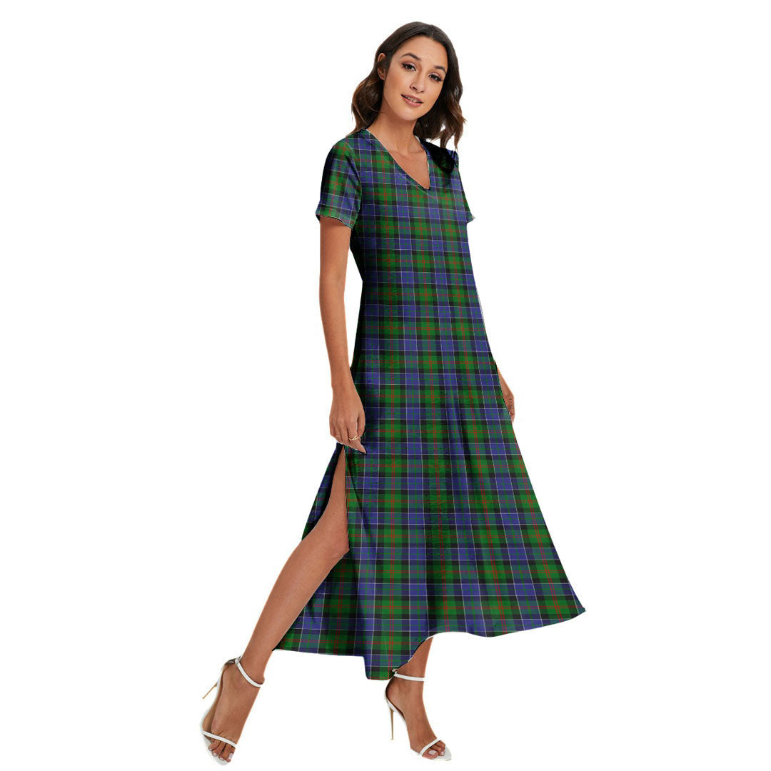 Paterson Tartan Plaid V-neck Dress Side Slit