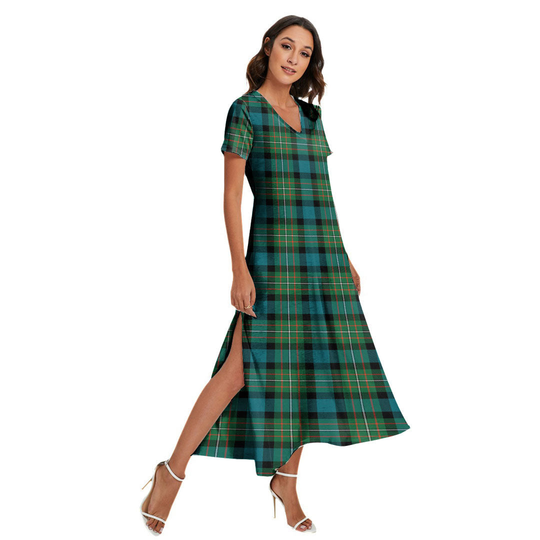 Ferguson Ancient Tartan Plaid V-neck Dress Side Slit