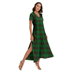 Fife District Tartan Plaid V-neck Dress Side Slit