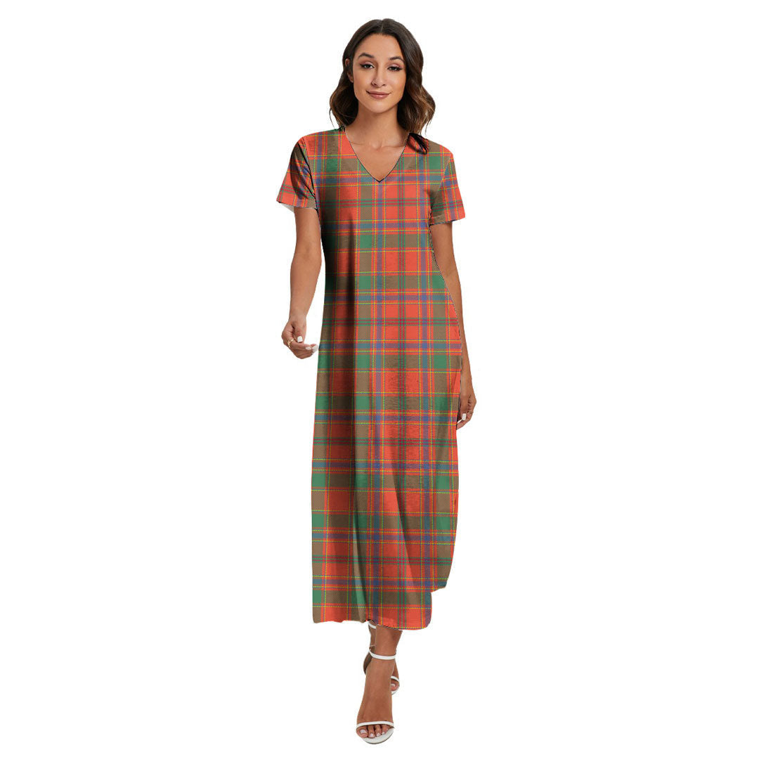 Munro Ancient Tartan Plaid V-neck Dress Side Slit