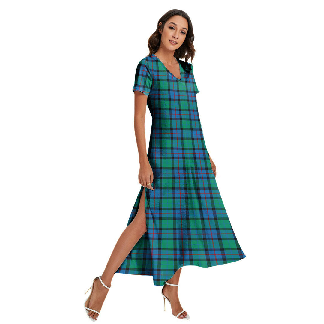 Flower Of Scotland Tartan Plaid V-neck Dress Side Slit