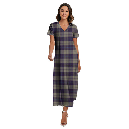 Cunningham Dress Blue Dancers Tartan Plaid V-neck Dress Side Slit