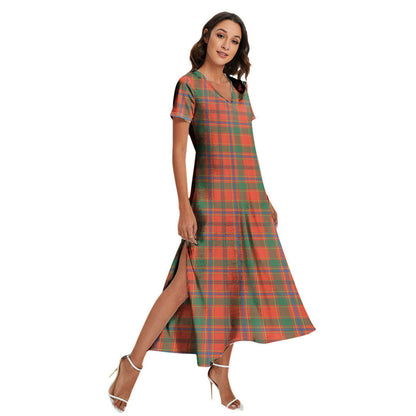 Munro Ancient Tartan Plaid V-neck Dress Side Slit