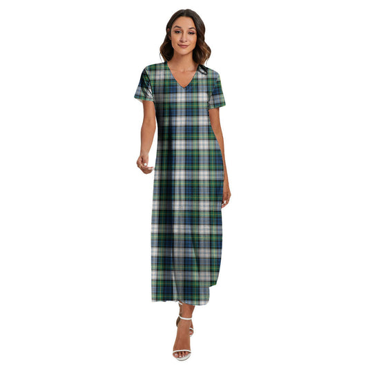 Gordon Dress Ancient Tartan Plaid V-neck Dress Side Slit