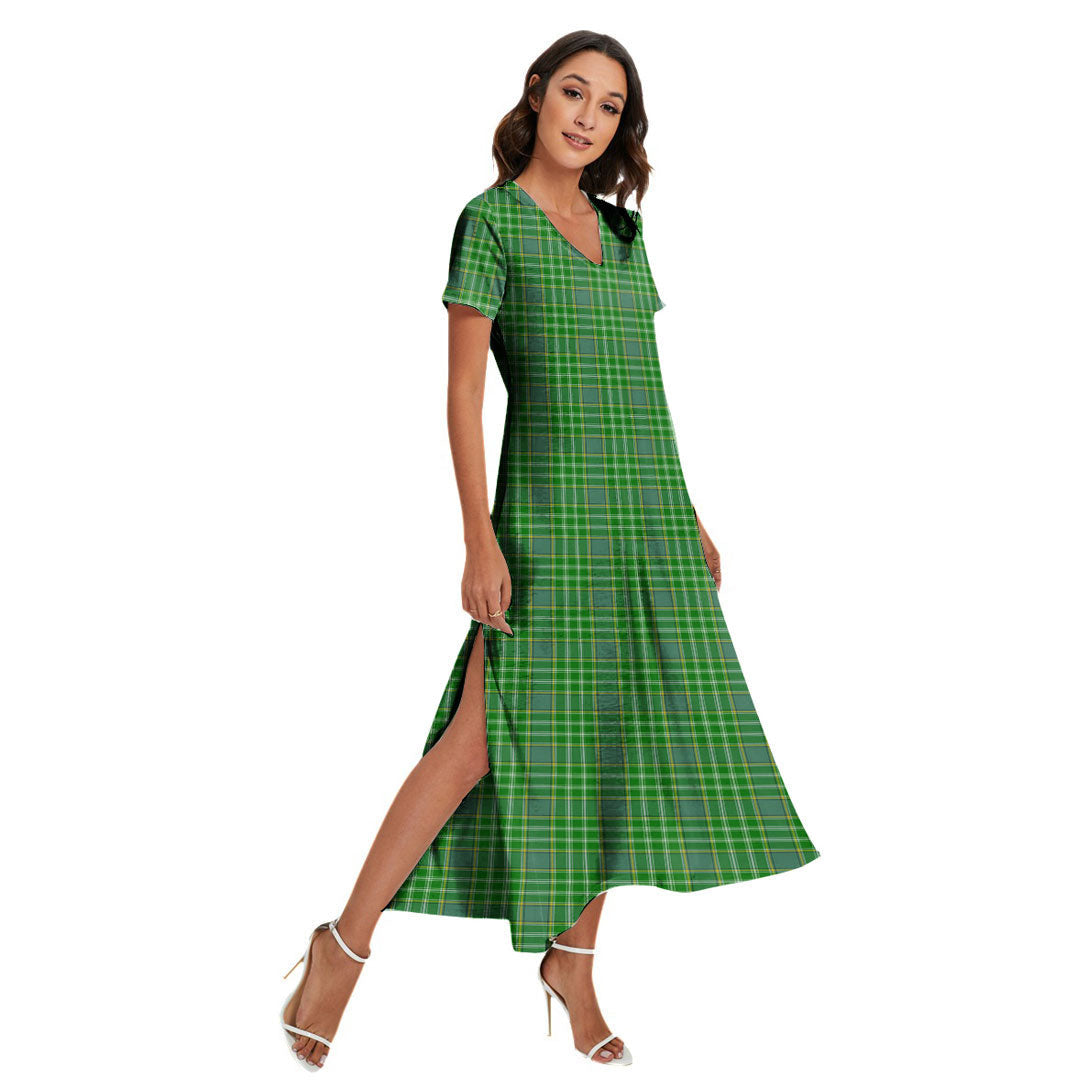 Currie Tartan Plaid V-neck Dress Side Slit