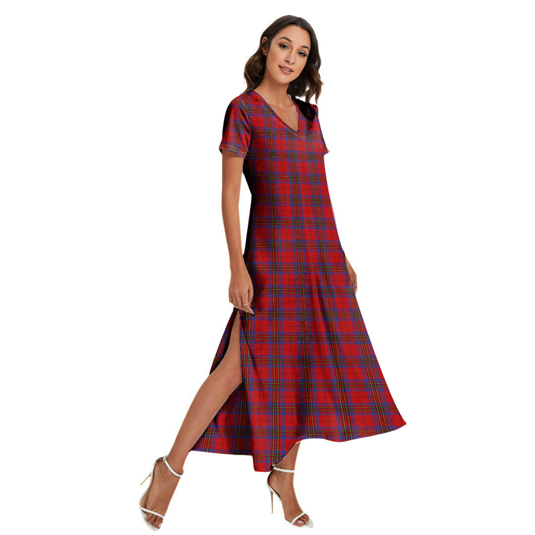 Leslie Modern Tartan Plaid V-neck Dress Side Slit