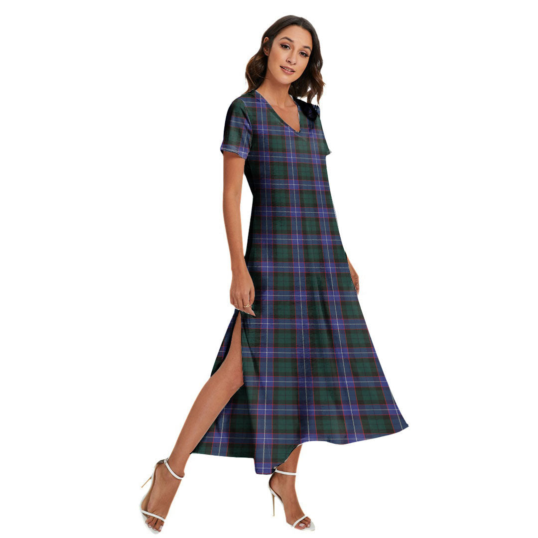 Guthrie Modern Tartan Plaid V-neck Dress Side Slit