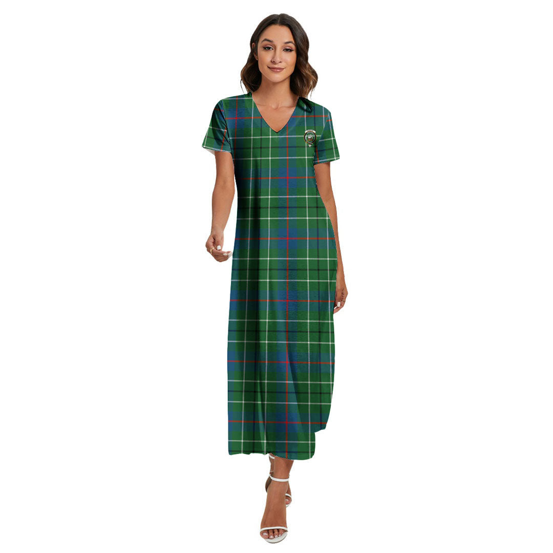 Duncan Ancient Tartan Crest V-neck Dress Side Slit