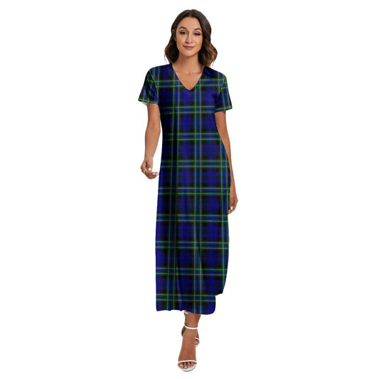 Arbuthnot Modern Tartan Plaid V-neck Dress Side Slit