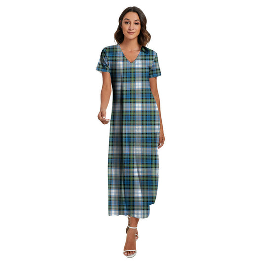 Campbell Dress Ancient Tartan Plaid V-neck Dress Side Slit