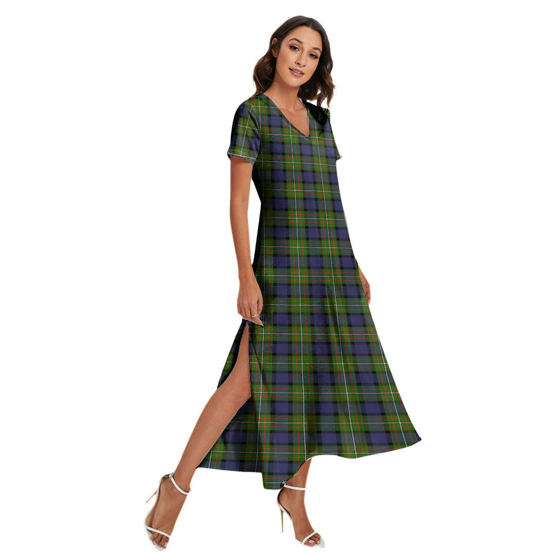 Fergusson Modern Tartan Plaid V-neck Dress Side Slit