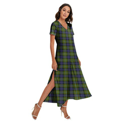 Fergusson Modern Tartan Plaid V-neck Dress Side Slit