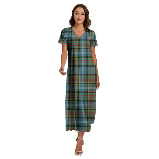 Paisley District Tartan Crest V-neck Dress Side Slit