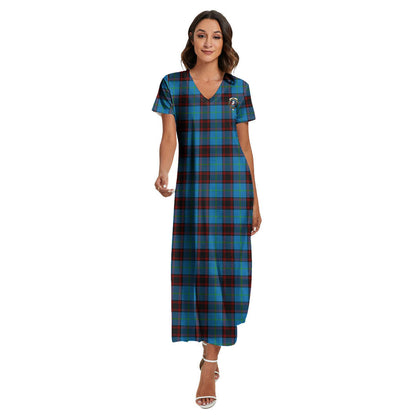 Home Ancient Tartan Crest V-neck Dress Side Slit