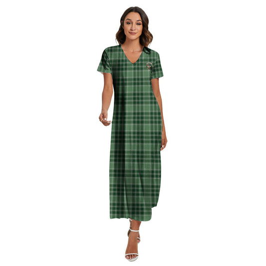 MacDonald Lord of the Isles Hunting Tartan Crest V-neck Dress Side Slit