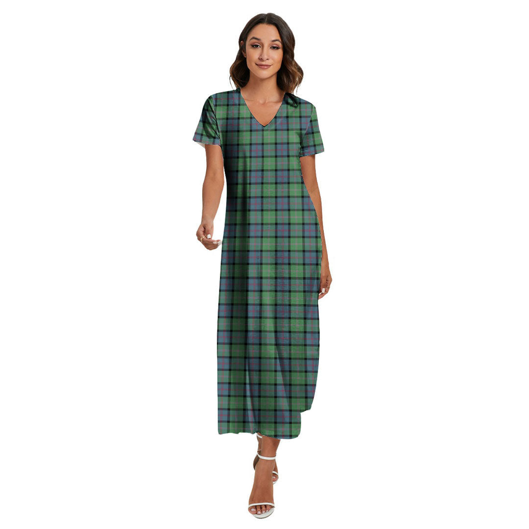 MacThomas Ancient Tartan Plaid V-neck Dress Side Slit