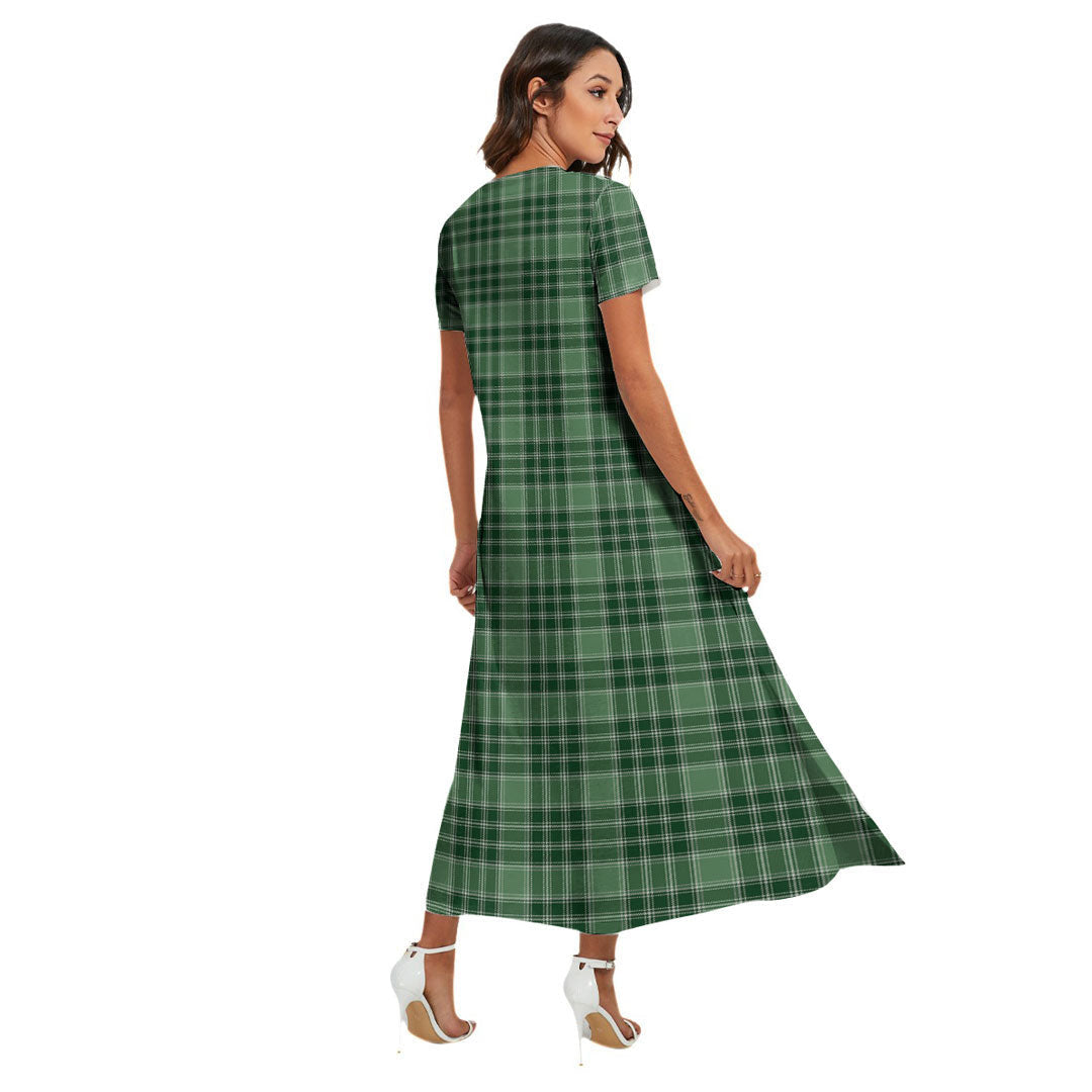 MacDonald Lord of the Isles Hunting Tartan Crest V-neck Dress Side Slit