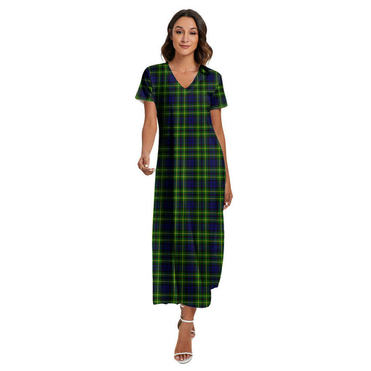 Campbell of Breadalbane Modern Tartan Plaid V-neck Dress Side Slit