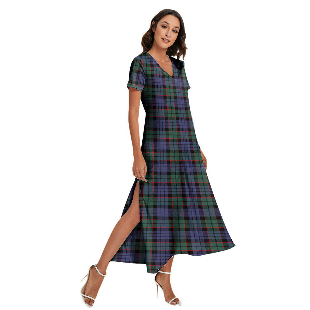 Fletcher Modern Tartan Plaid V-neck Dress Side Slit