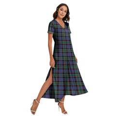 Fletcher Modern Tartan Plaid V-neck Dress Side Slit