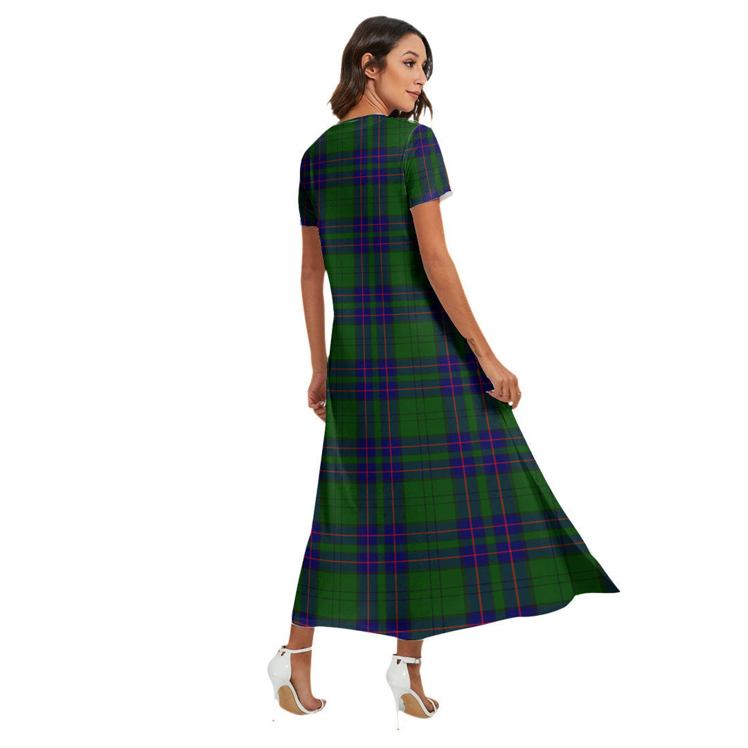 Lockhart Modern Tartan Crest V-neck Dress Side Slit