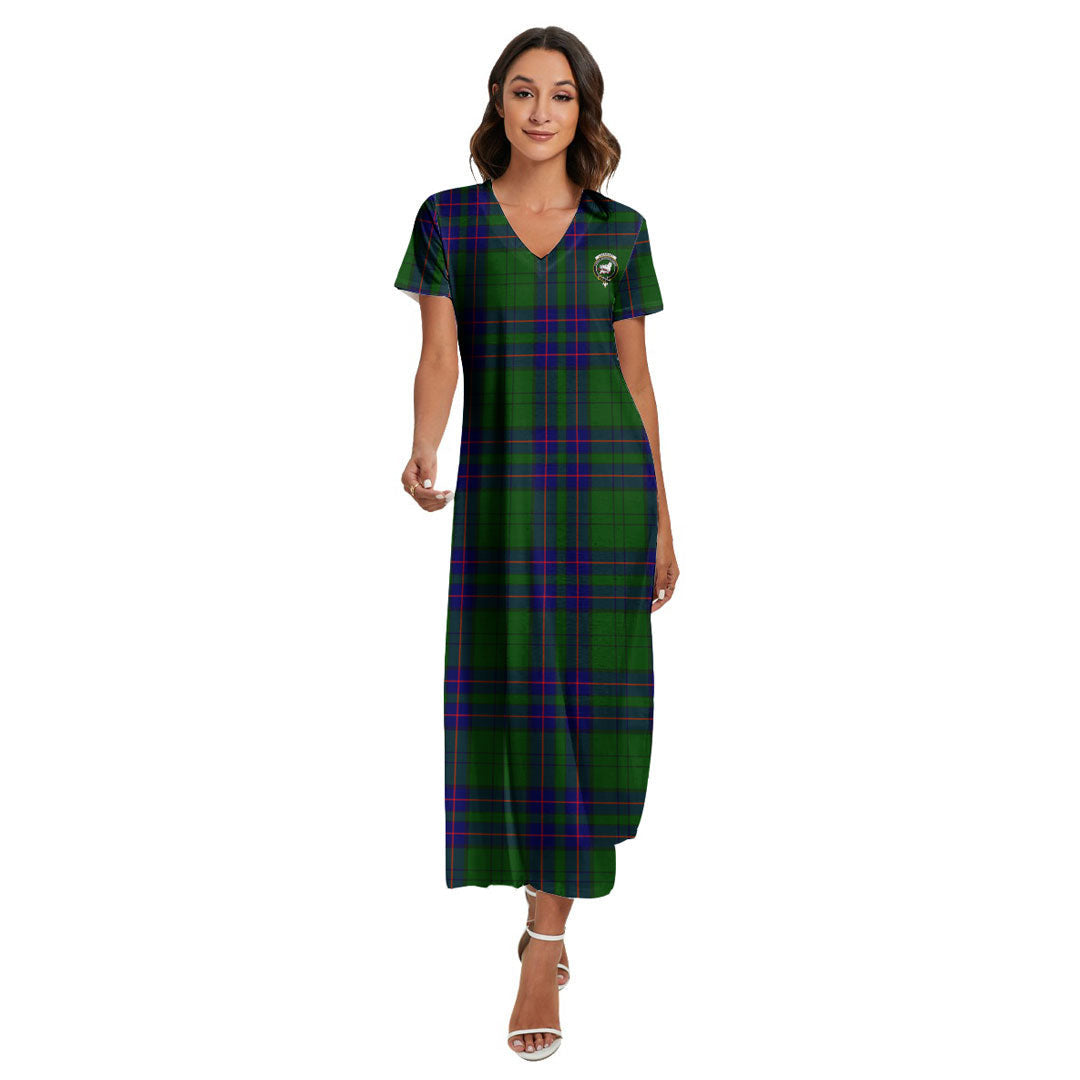 Lockhart Modern Tartan Crest V-neck Dress Side Slit