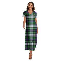 MacKenzie Dress Modern Tartan Crest V-neck Dress Side Slit