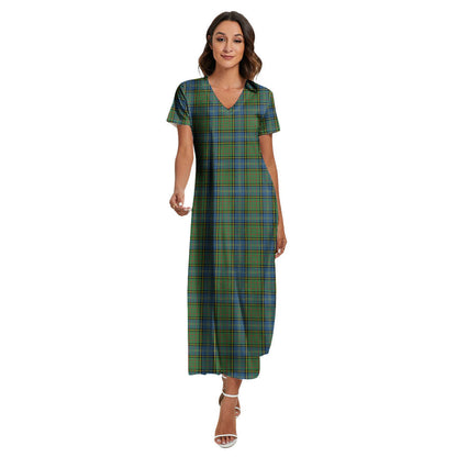 MacMillan Hunting Ancient Tartan Plaid V-neck Dress Side Slit