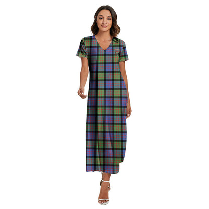 MacDonald Ancient Tartan Crest V-neck Dress Side Slit