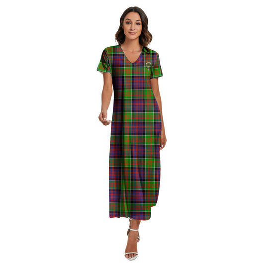 MacDonald of Tartan Plaidranald Tartan Crest V-neck Dress Side Slit