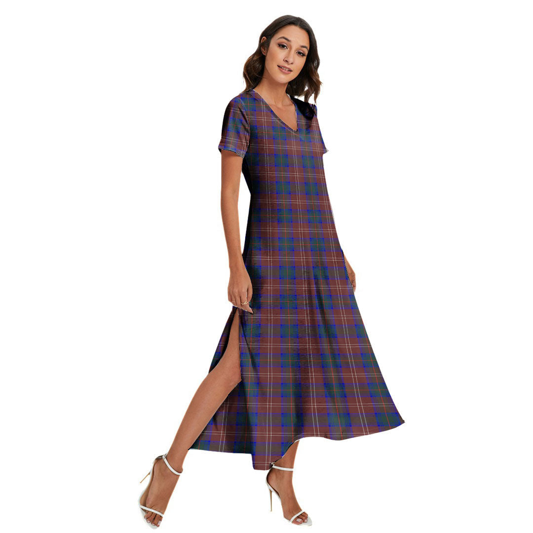 Chisholm Hunting Modern Tartan Plaid V-neck Dress Side Slit