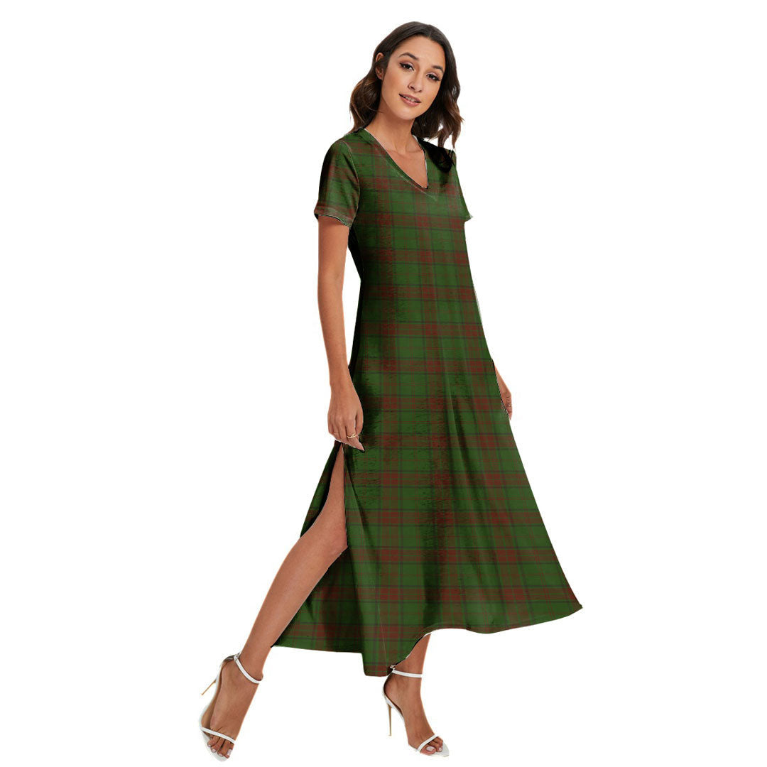 Maxwell Hunting Tartan Plaid V-neck Dress Side Slit