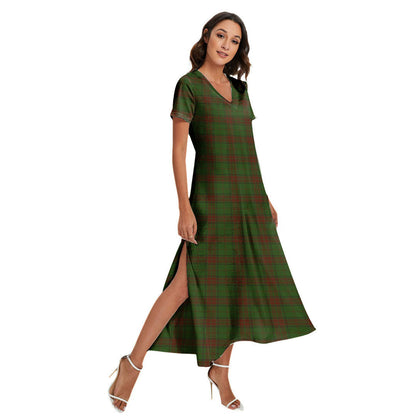 Maxwell Hunting Tartan Plaid V-neck Dress Side Slit