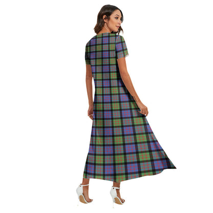 MacDonald Ancient Tartan Crest V-neck Dress Side Slit