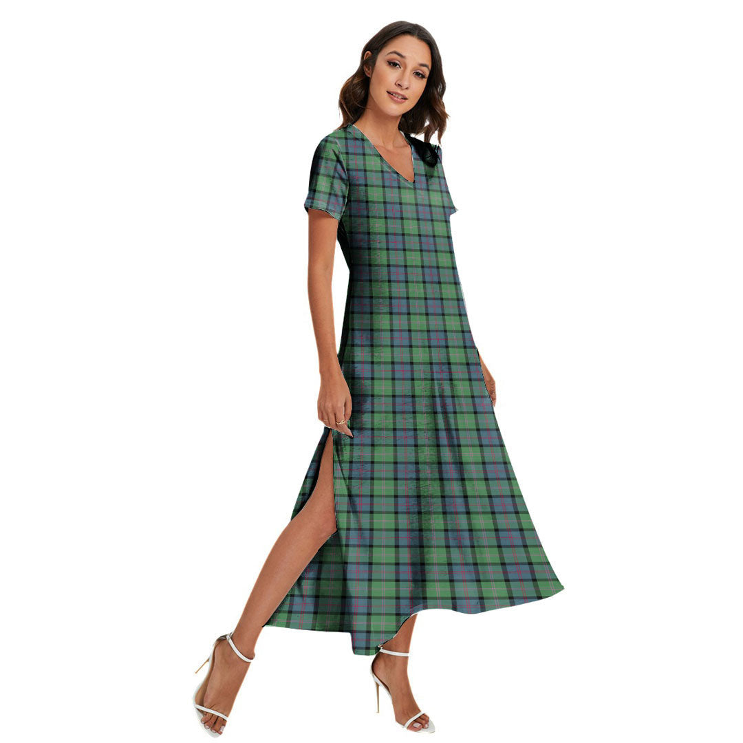 MacThomas Ancient Tartan Plaid V-neck Dress Side Slit