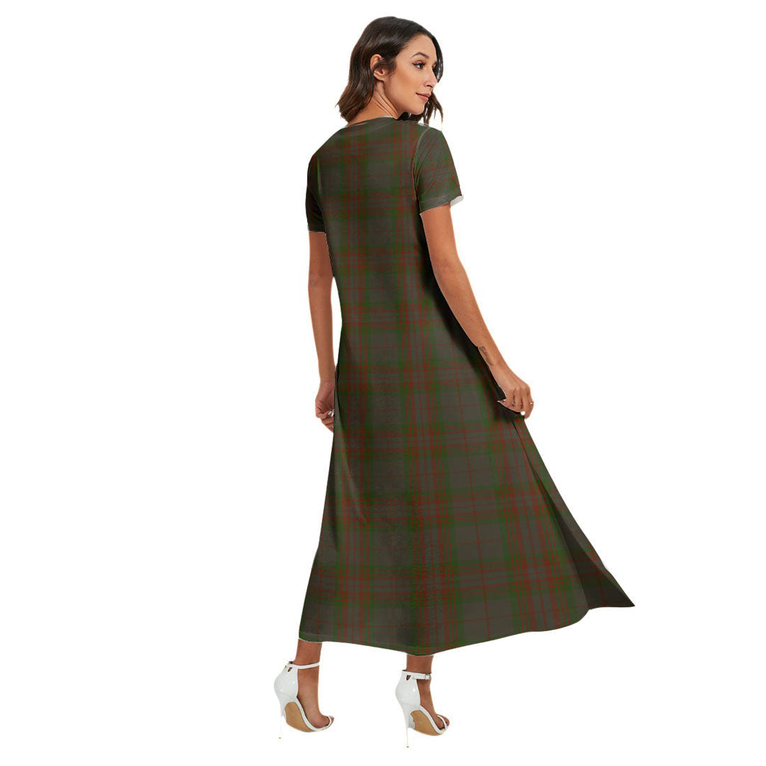 Gray Tartan Crest V-neck Dress Side Slit