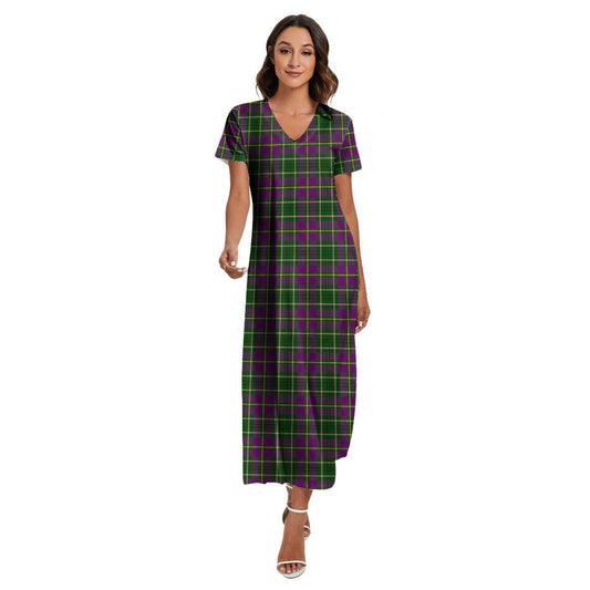 Taylor Tartan Plaid V-neck Dress Side Slit