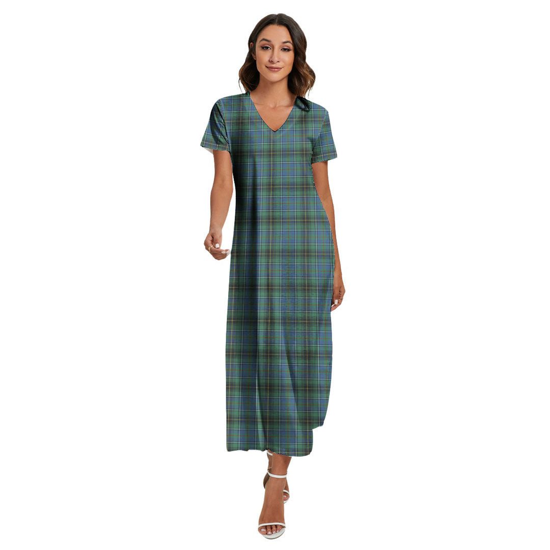 MacInnes Ancient Tartan Plaid V-neck Dress Side Slit