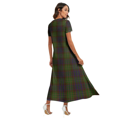 Cunningham Hunting Modern Tartan Crest V-neck Dress Side Slit